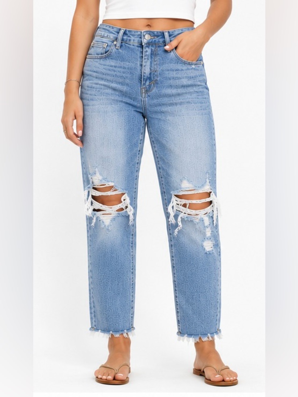 Judy Blue Boyfriend Fit Distressed Jeans Light Wash Size 7/28 Zip Fly